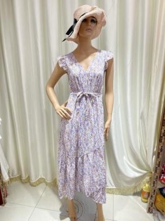 Vestido midi lila con lazo