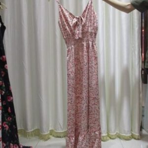 Vestido largo rosado estampado