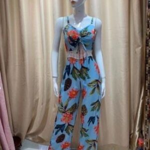 Enterizo largo azul con estampado floral