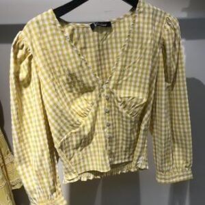 Blusa estampada de cuadros vichy amarillos